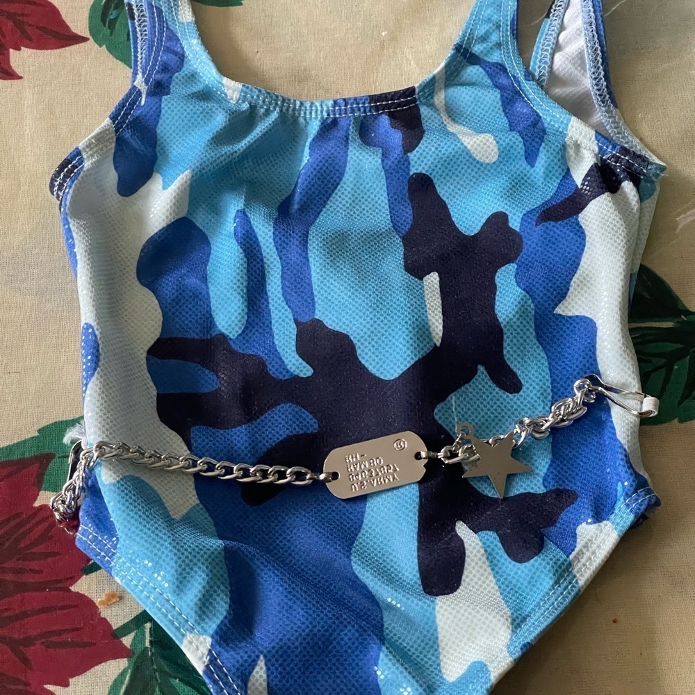 Bathing babes blue camouflage bathing suit once piece